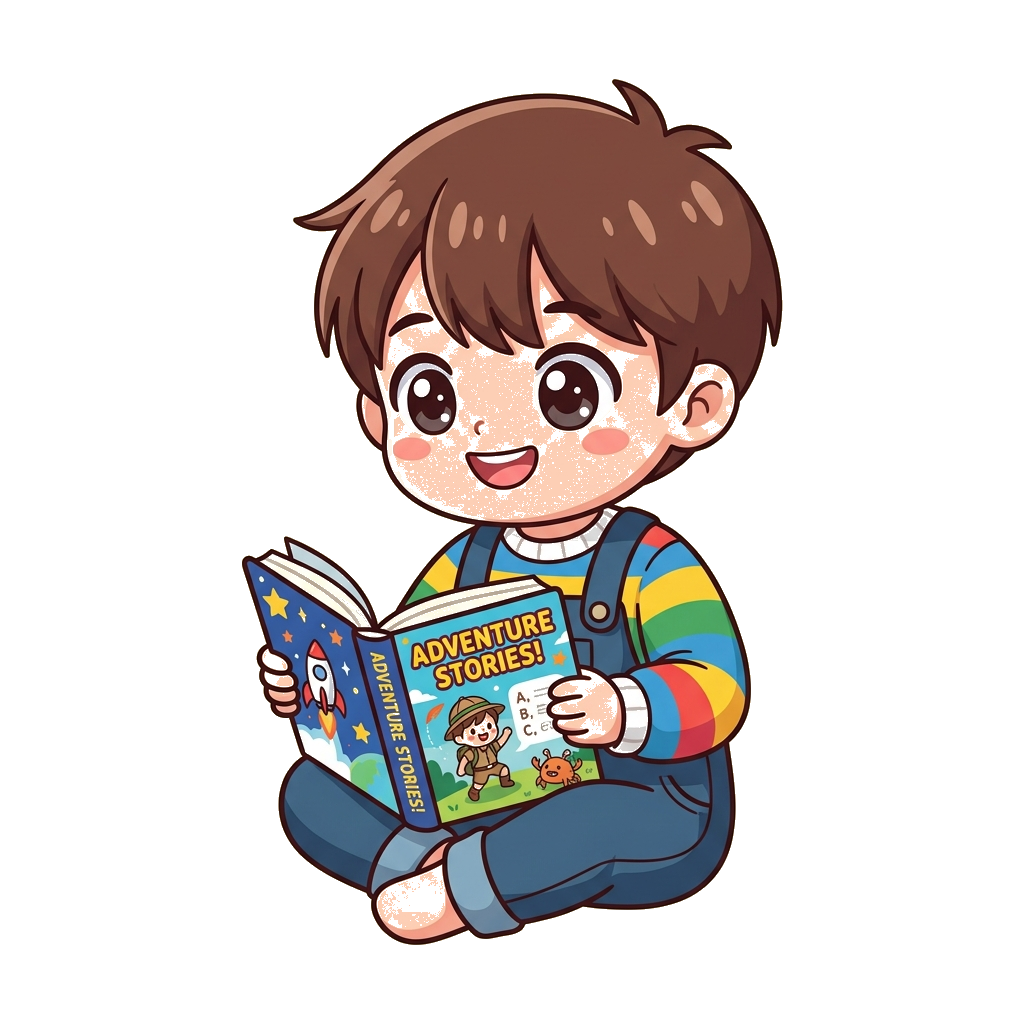 Happy boy reading a book
